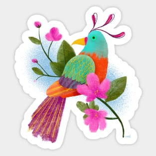 Colorful tropical bird with flowers and colorful feathers Sticker